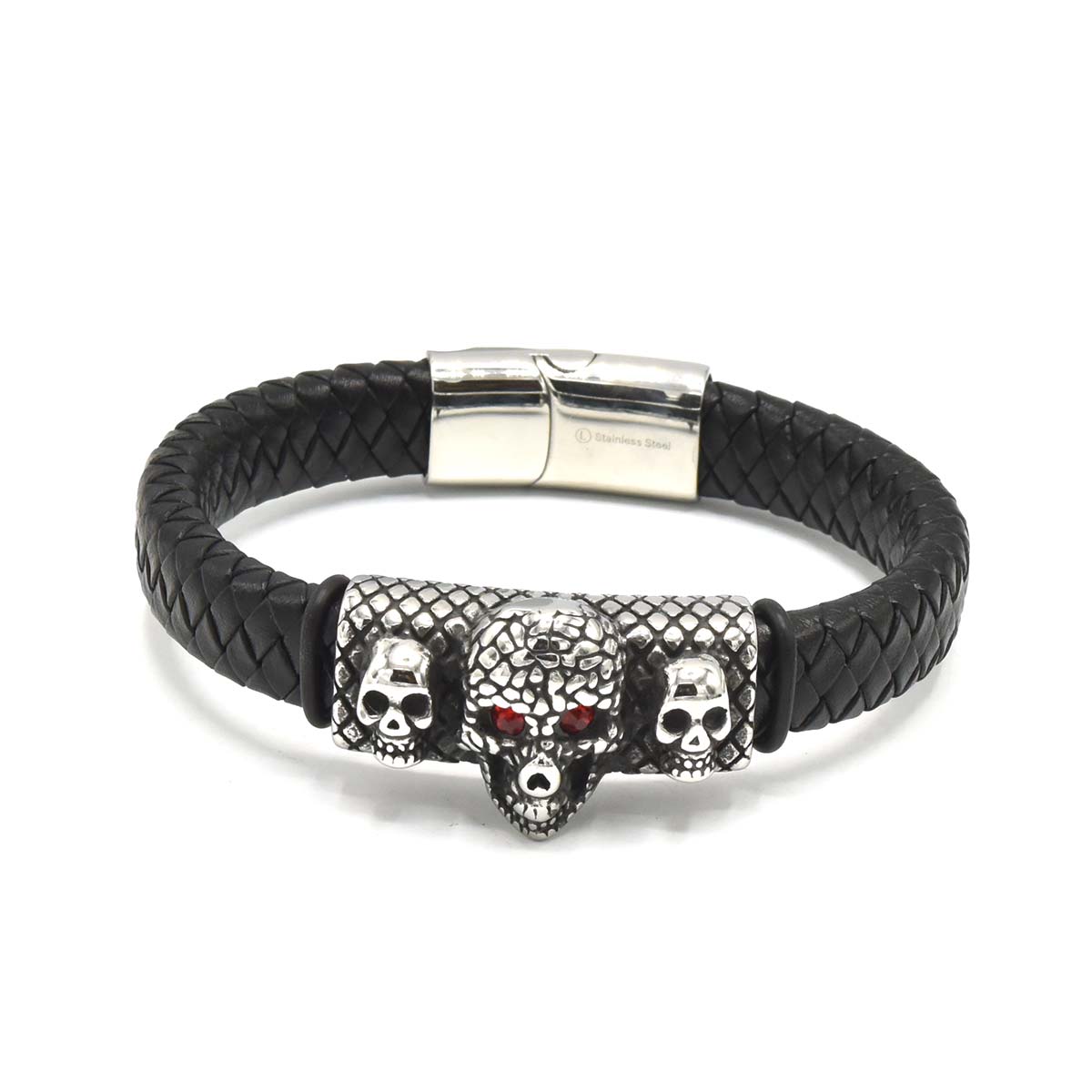 Kenzy Mii - Stainless Steel Skull Face Men's Leather Bracelet