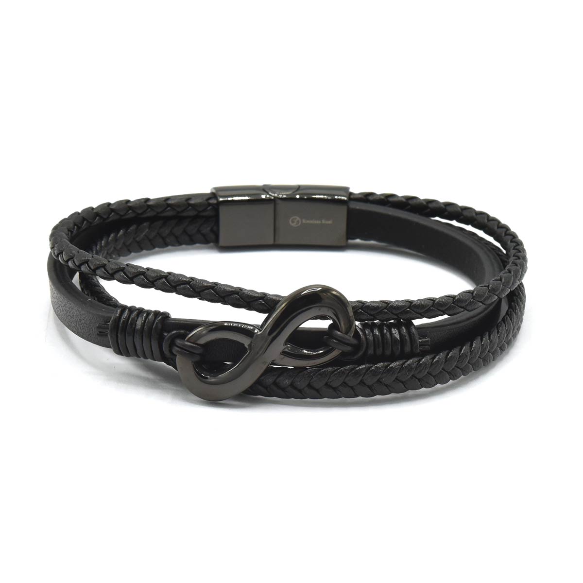 Kenzy Mii - Stainless Steel Synthetic Lukcy Word 8 Men's Leather Bracelet