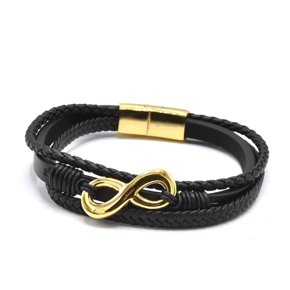 Kenzy Mii - Stainless Steel Synthetic Lukcy Word 8 Men's Leather Bracelet