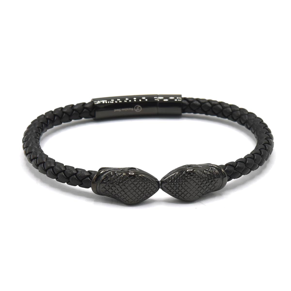 Kenzy Mii - Stainless Steel Braided Cobra Snake Head Men's Leather Bracelet