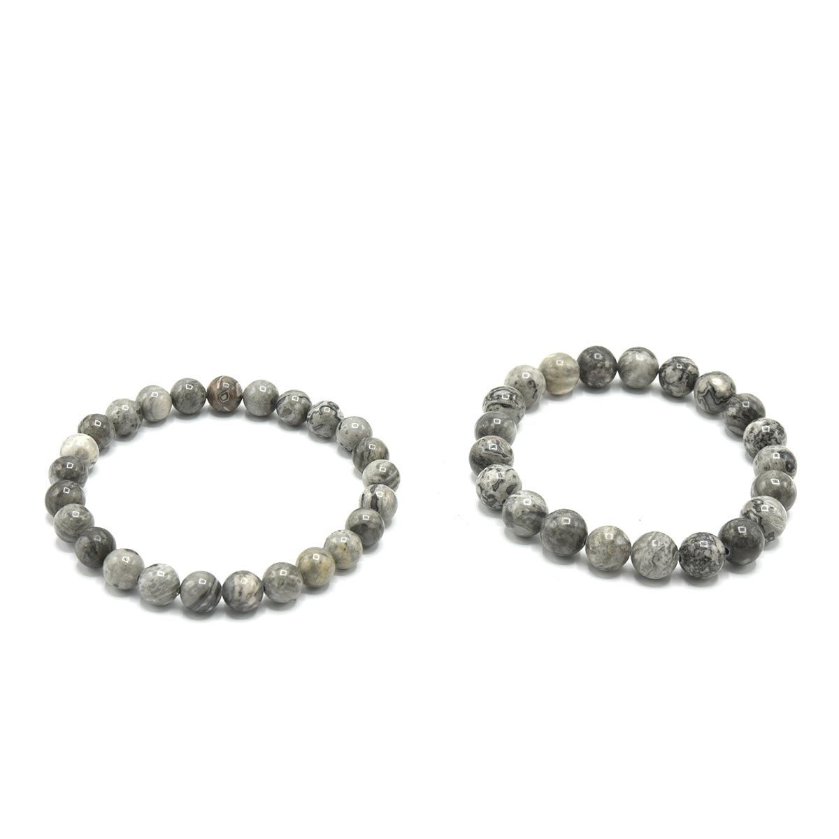 Kenzy Mii- 10mm Stainless Steel Gemstone Zebra Jasper Unisex Bead Bracelet