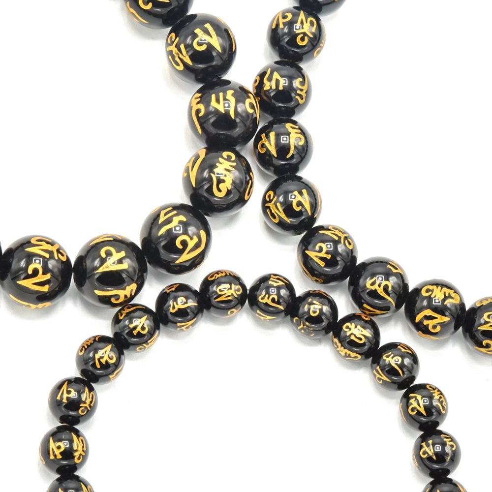 Kenzy Mii- 10mm Stainless Steel Black Gemstone Om Mani Unisex Bead Bracelet