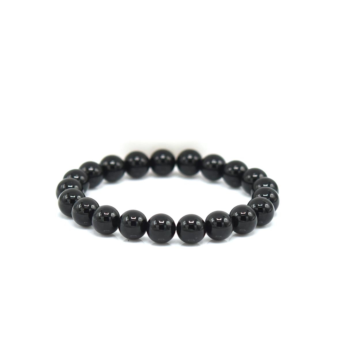 Kenzy Mii- 10mm Stainless Steel Black Agate Gemstone Unisex Bead Bracelet