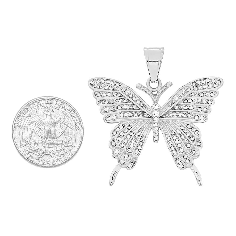 Kenzy Mii- Stainless Steel Filigree Beaded Butterfly Unisex Pendant