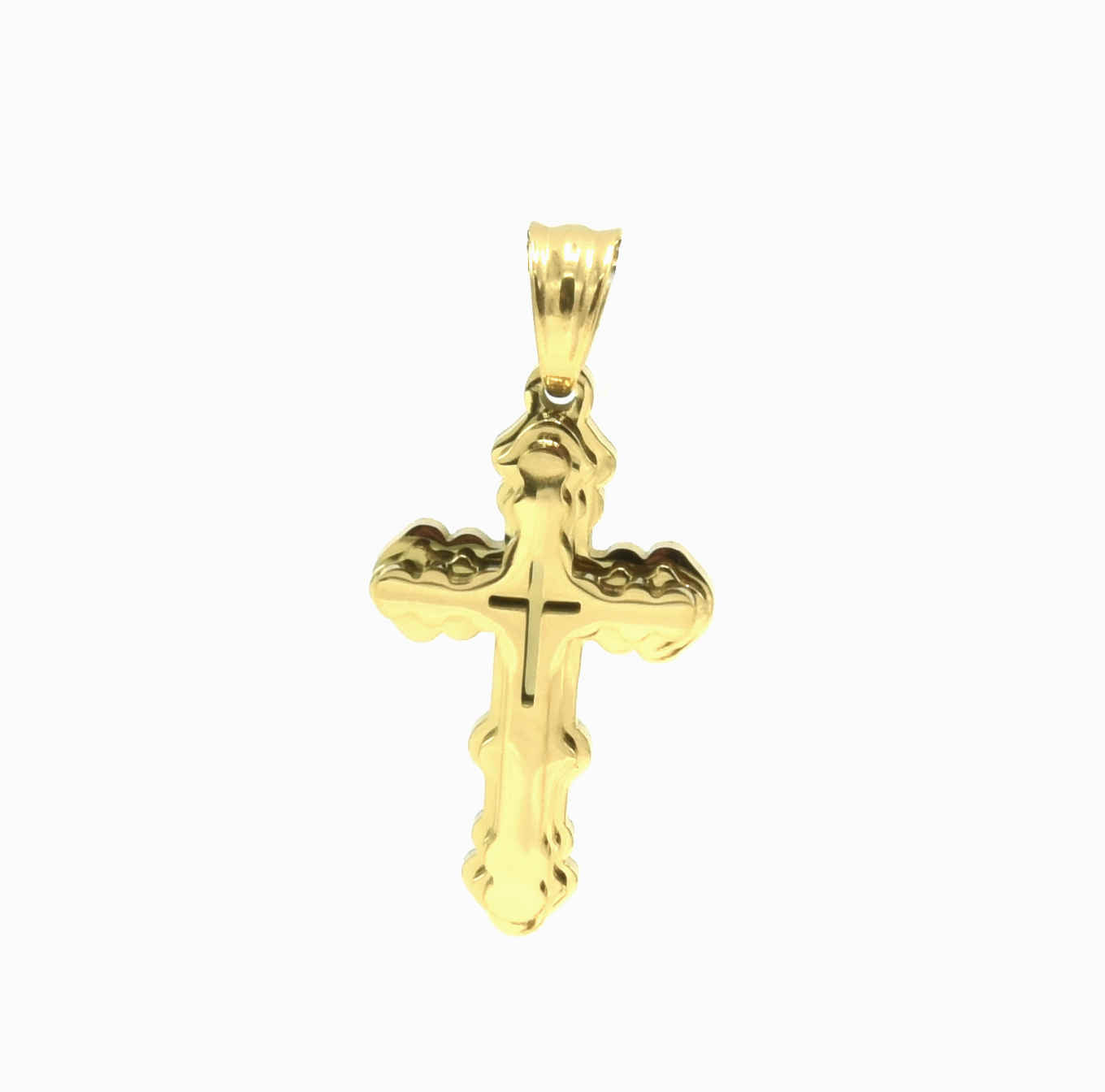 Kenzy Mii- Stainless Steel Textured Scalloped Corss Unisex Pendant