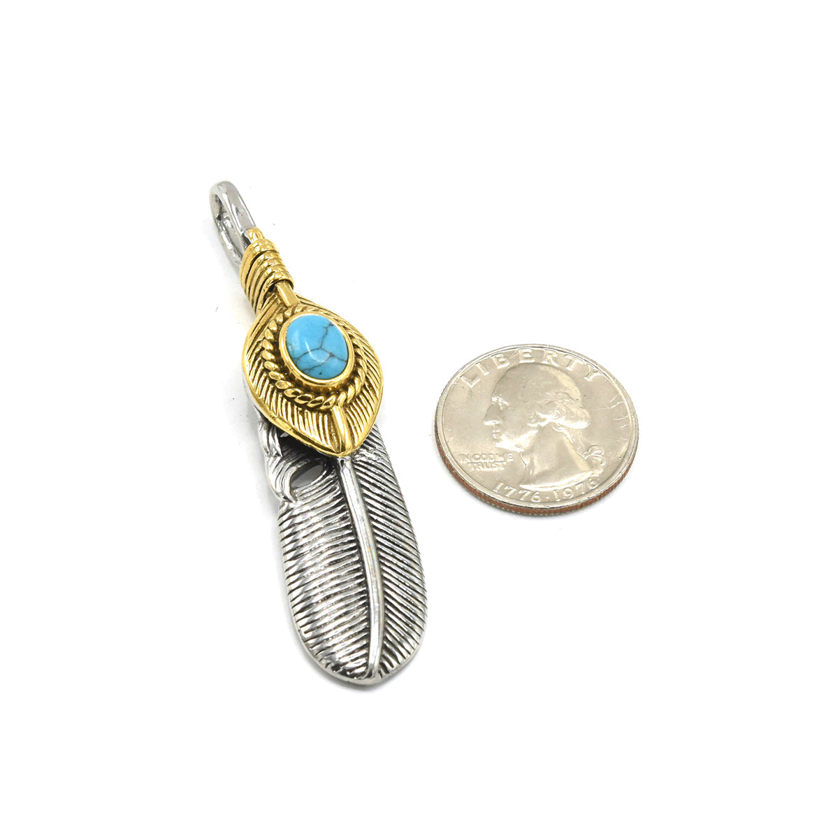 Kenzy Mii- Stainless Steel Turquoise Feather Unisex Pendant