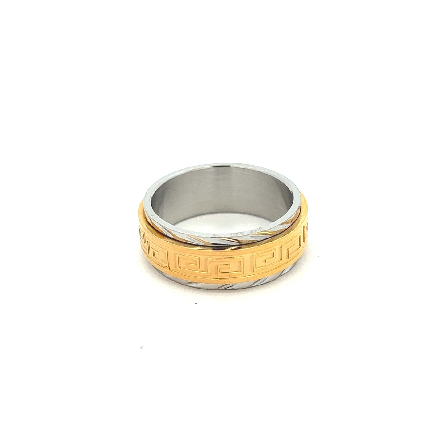 Kenzy Mii- Stainless Steel Greek Key Spinner Ring Men's Ring