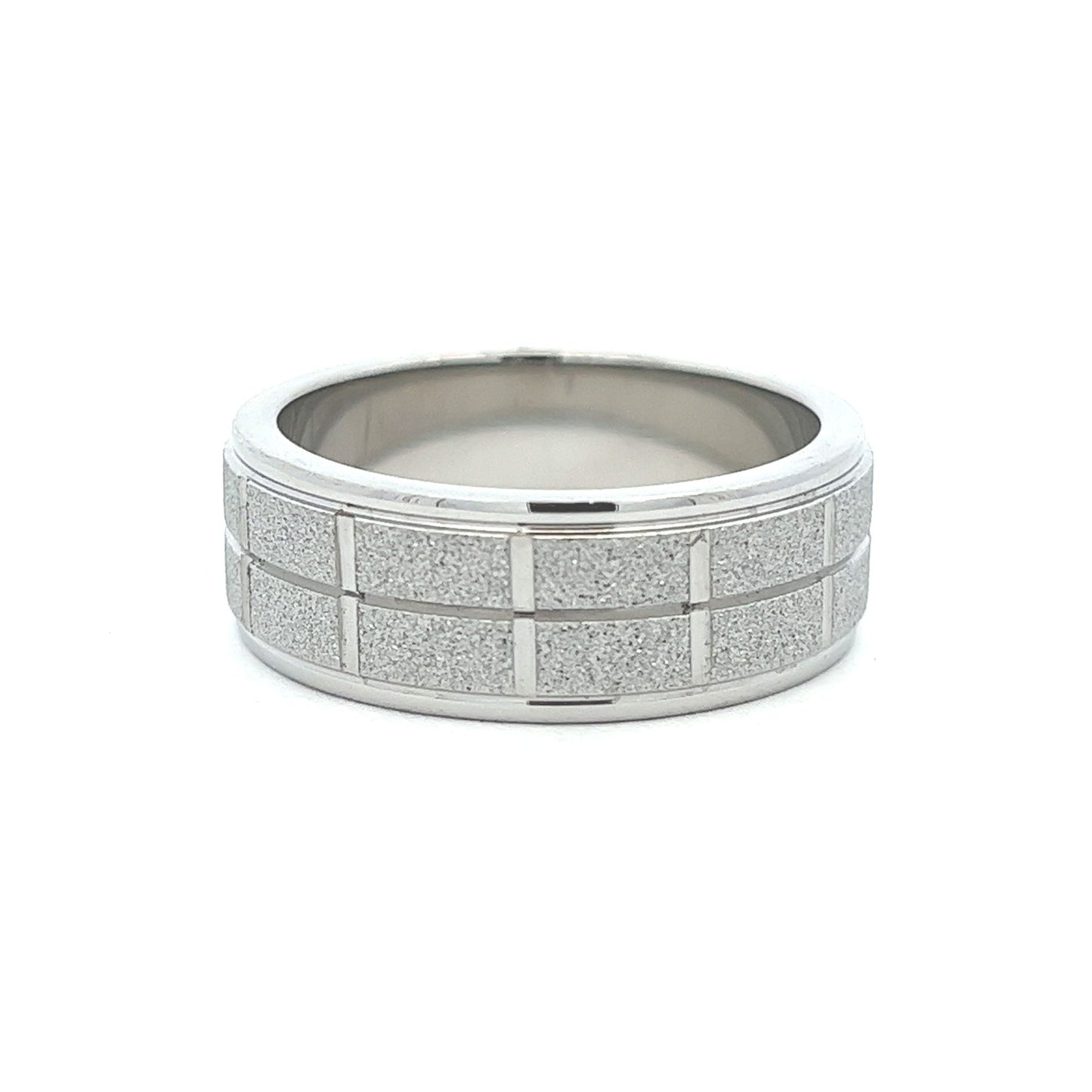 Kenzy Mii- Stainless Steel Fancy Grid Sand Blasted Men's Ring
