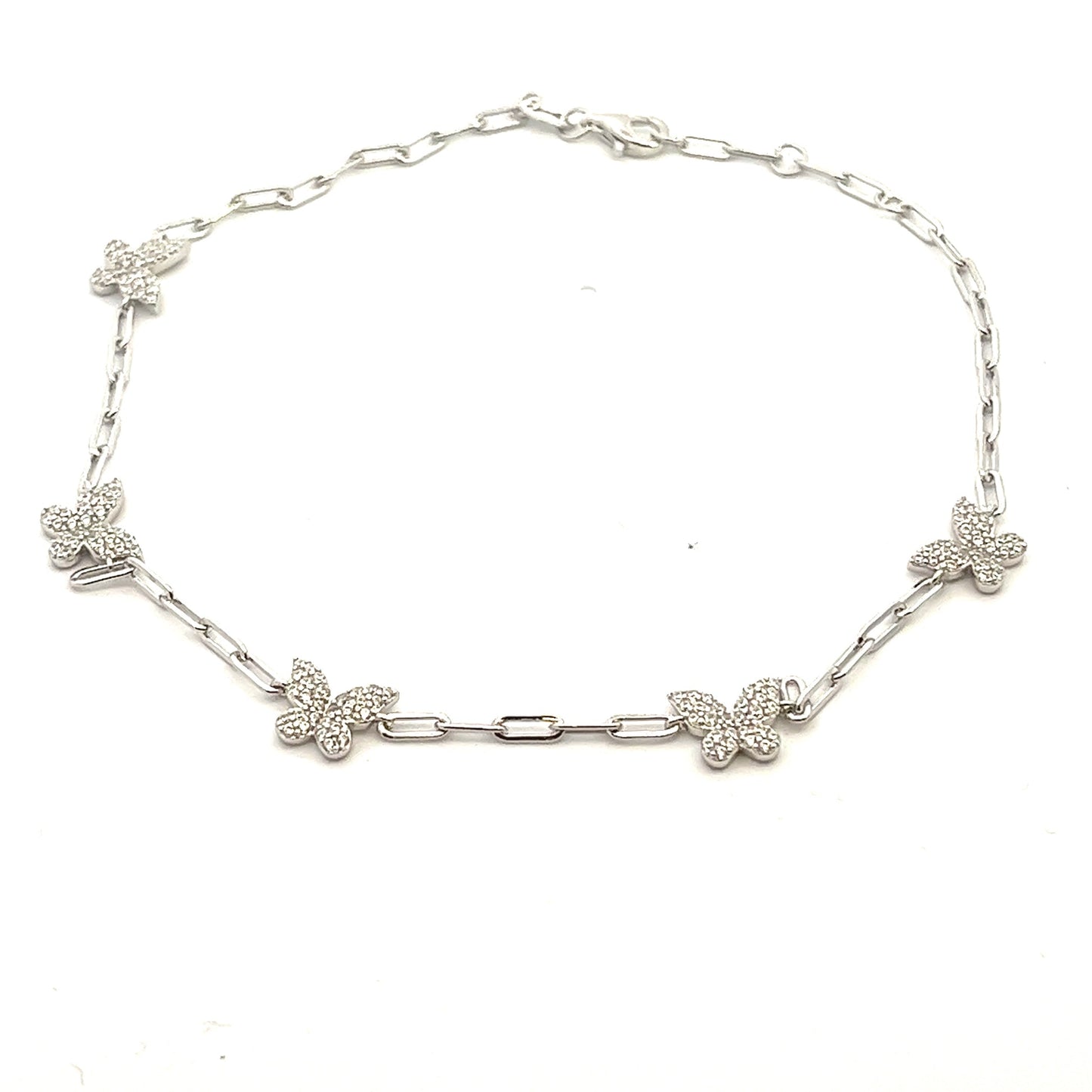 Kenzy Mii - 925 Sterling Silver Four Butterfly with Paperclip Shape Women's Anklet