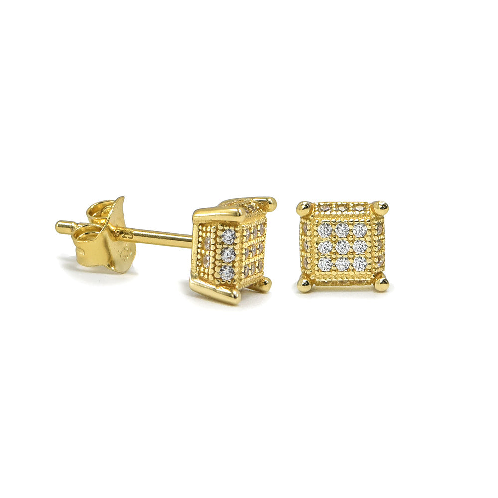 Kenzy Mii - 925 Sterling Silver Push Back Square Hip Hop Men's Earings