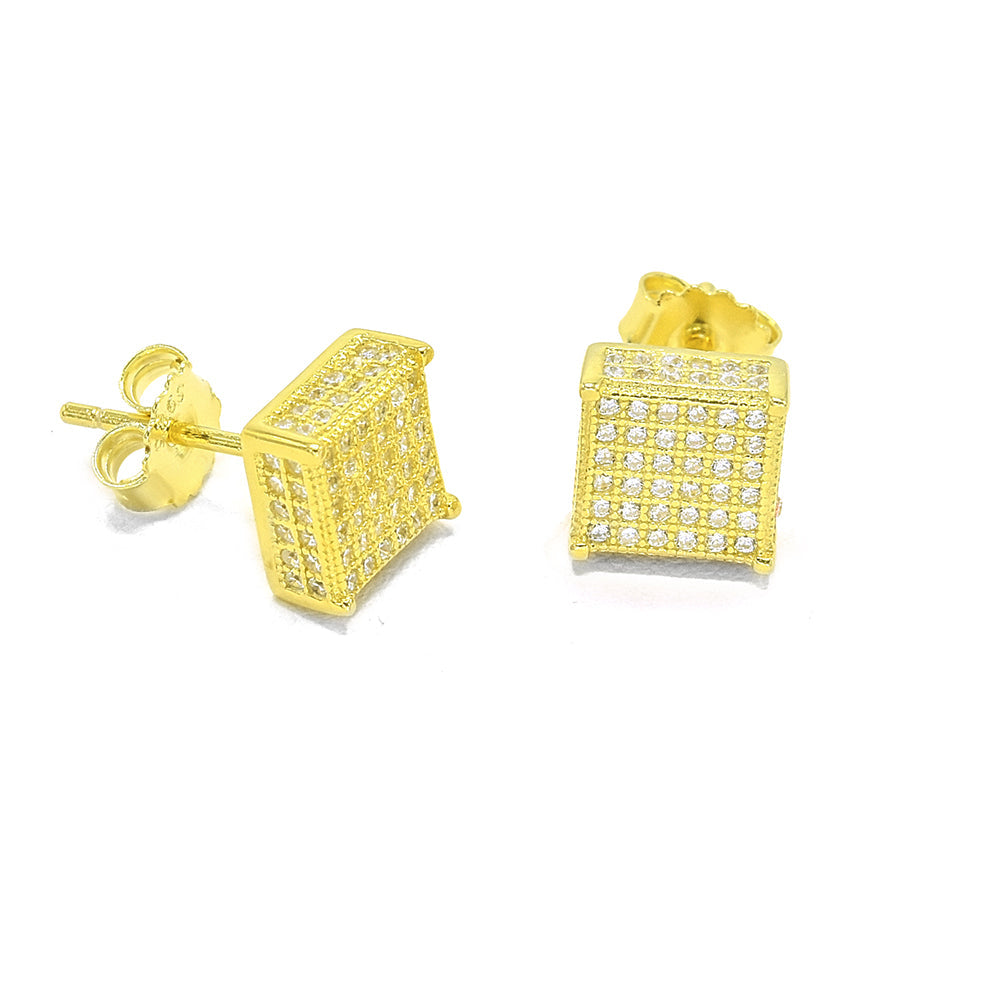 Kenzy Mii - 925 Sterling Silver Rhodium Iced Cube Men's Earings