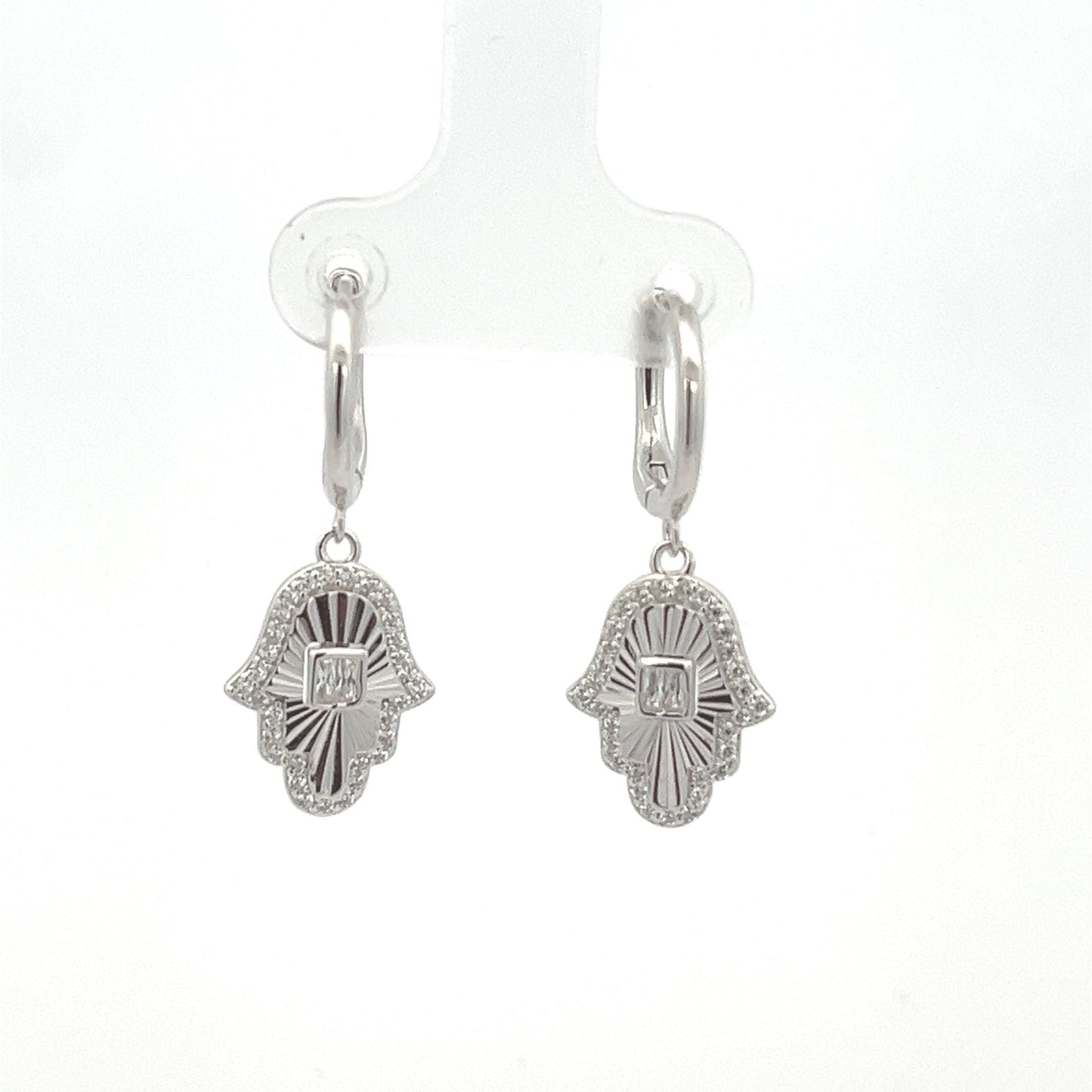Kenzy Mii - 925 Sterling Silver Hamsa with Evil Eye French Women's Earings