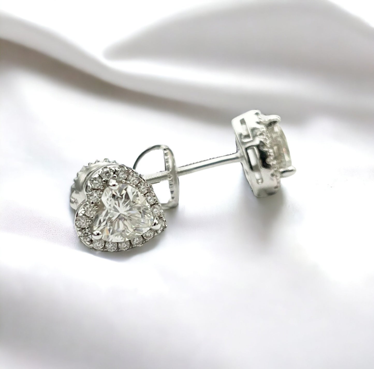 Kenzy Mii- 925 Sterling Silver Heart Shape Micro Pave Moissanite Unisex Earrings