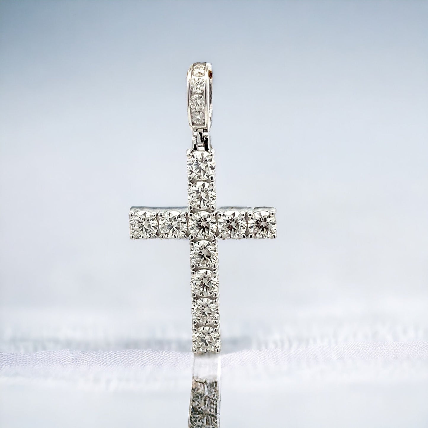 Kenzy Mii- Sterling Silver Diamond Latin Cross Moissanite Unisex Pendant