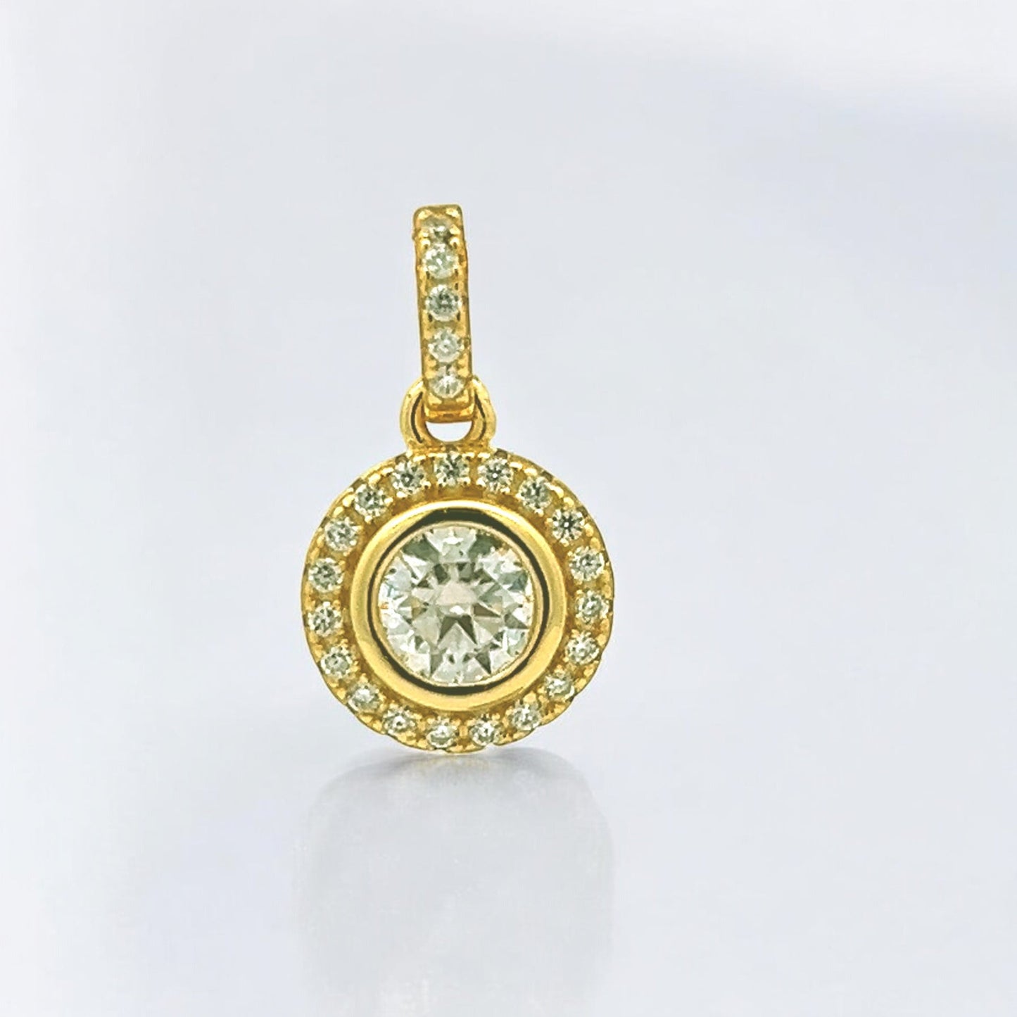 Kenzy Mii- Sterling Silver Cubic Halo Style Moissanite Unisex Pendant
