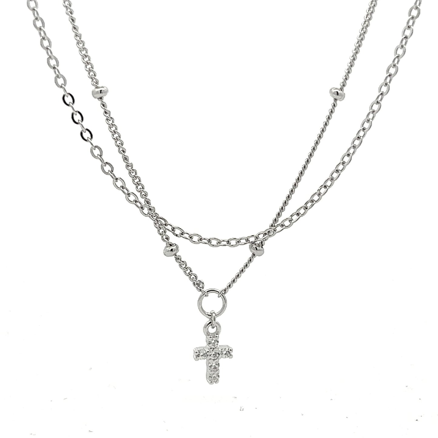 Kenzy Mii - 925 Sterling Silver Saint Cross Double Layer Women's Necklace
