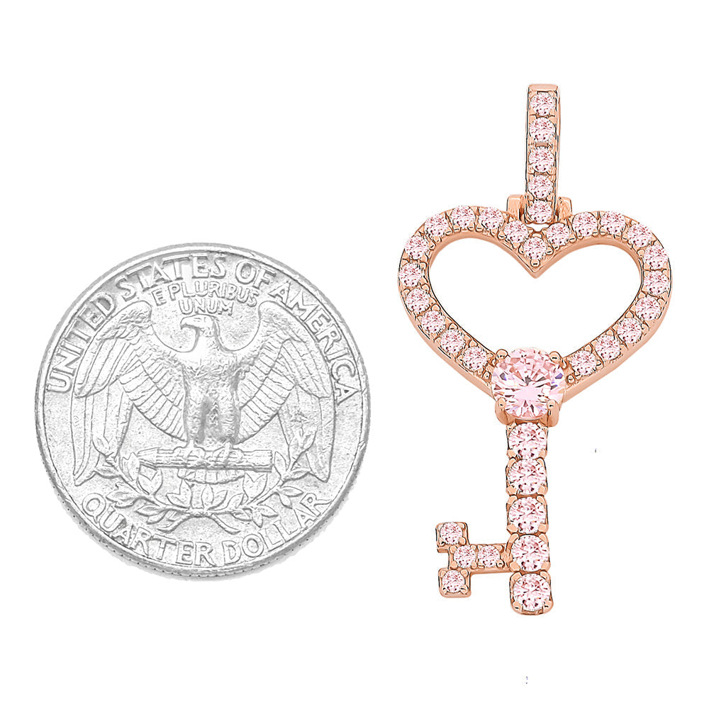 Kenzy Mii- 925 Sterling Silver Diamond Heart Key Lock Women's Pendants