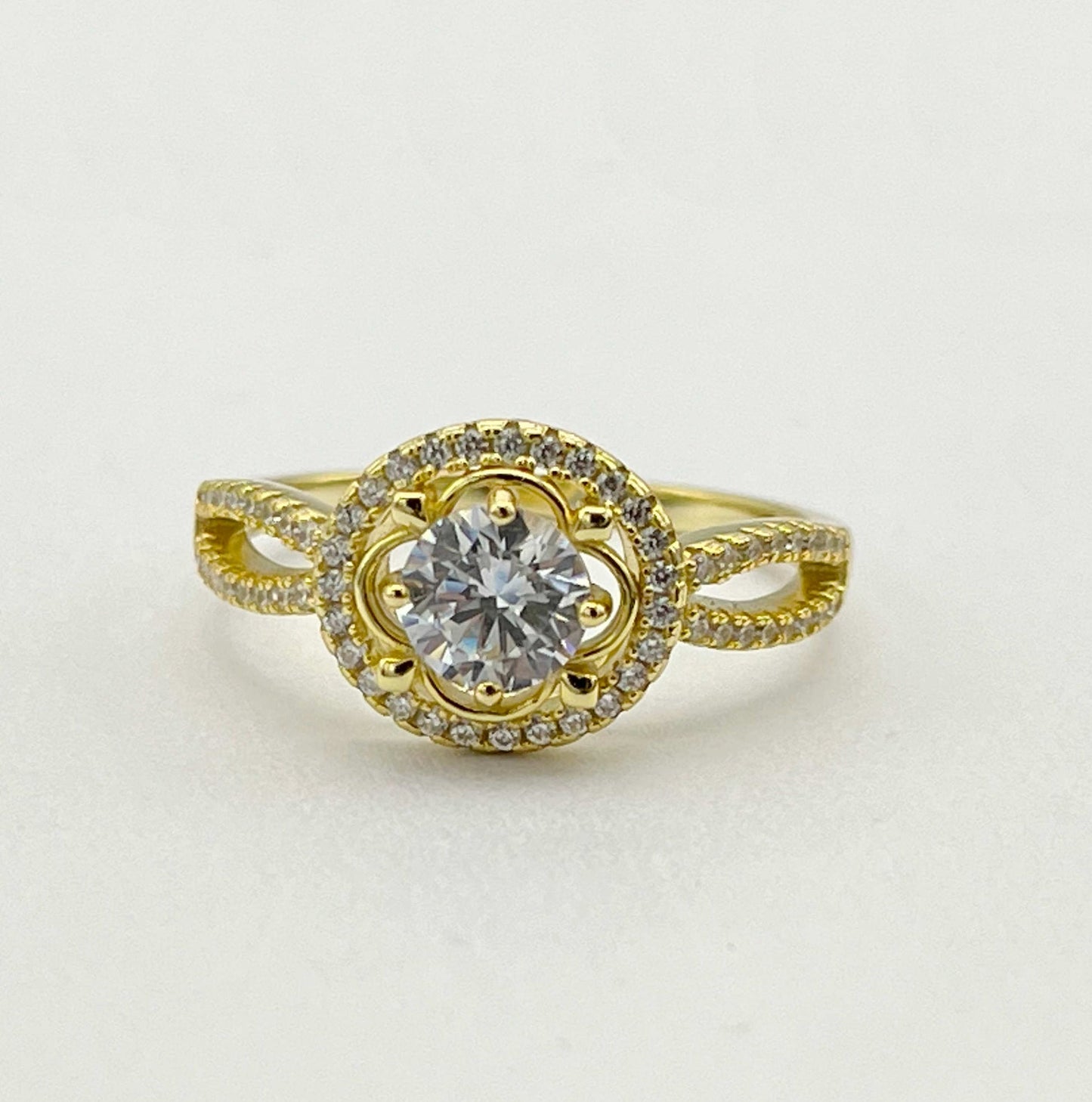 Kenzy Mii- 925 Sterling Silver Double Band Solitaire Flower Women's Ring