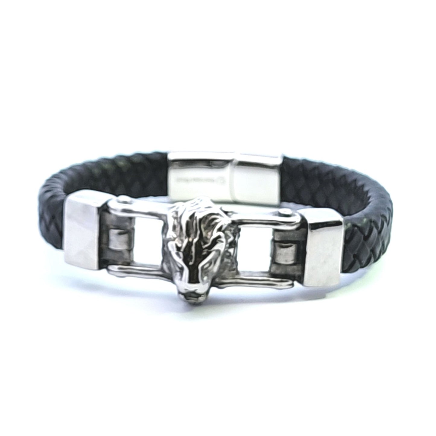 Kenzy Mii - Stainless Steel Vintage Lion Head Men's Leather Bracelet