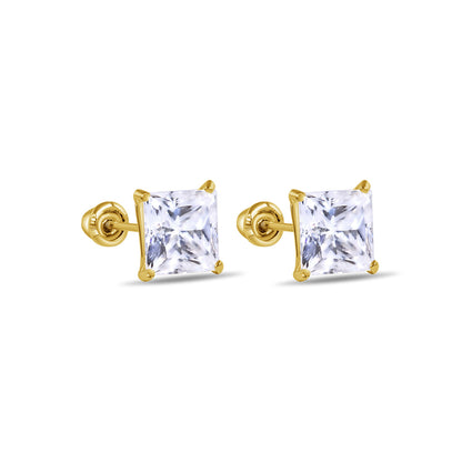 Kenzy Mii- 14 Gold Yellow Gold Square Moissanite Stud Screw Back Unisex Earring