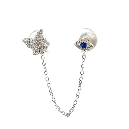 Kenzy Mii - 925 Sterling Silver Pave Butterly (SINGLE EAR) Women's Earings