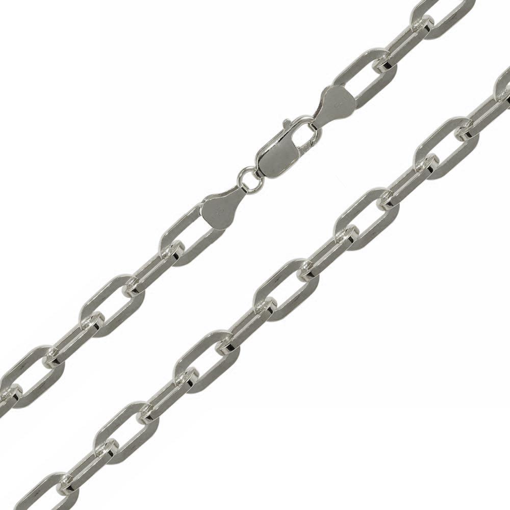 Kenzy Mii- 925 Sterling Silver Rhodium Plated Oval D Cut Paperclip Unisex Link Chain