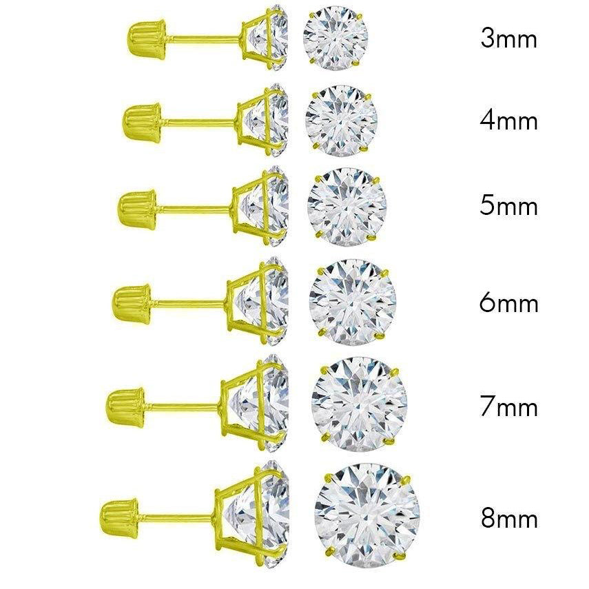 Kenzy Mii- 14 Gold Moissanite Stud Screw Back Unisex Earrings