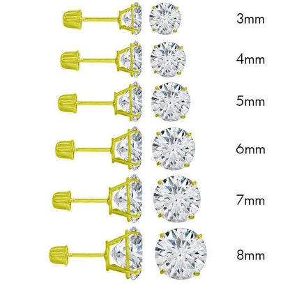 Kenzy Mii- 14 Gold Moissanite Stud Screw Back Unisex Earrings