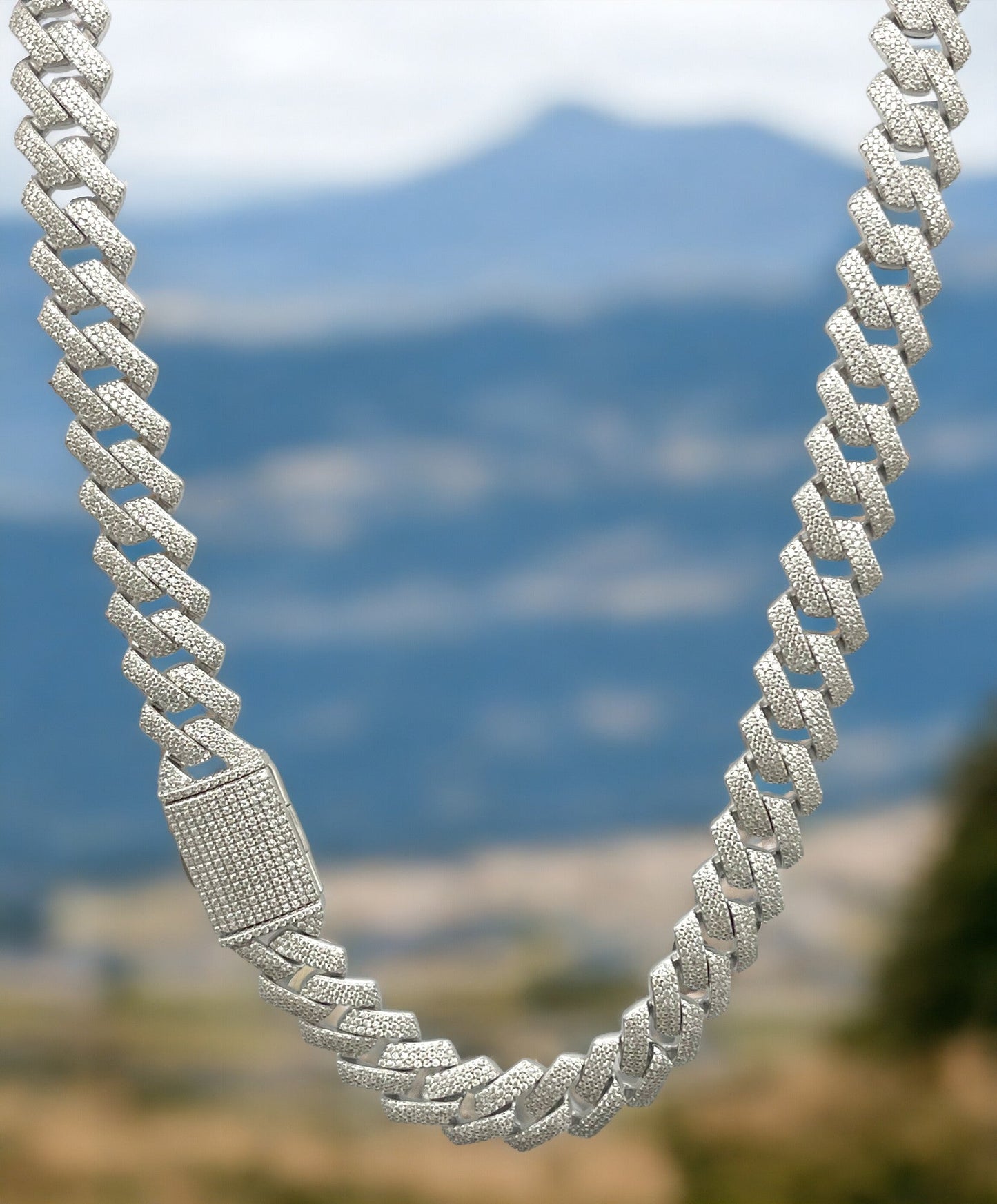 Kenzy Mii- 8mm Sterling Charming Silver Moissanite Cuban Chain