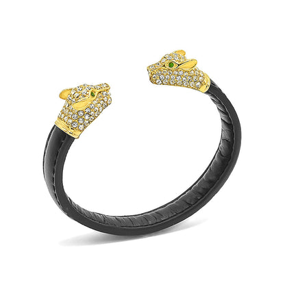 Kenzy Mii - Stainless Steel Panther Head Pave Men's Leather Bracelet