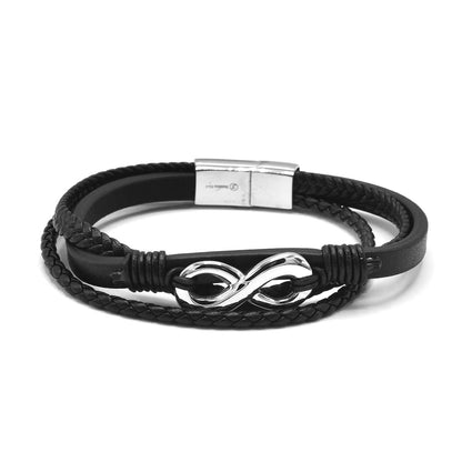Kenzy Mii - Stainless Steel Synthetic Lukcy Word 8 Men's Leather Bracelet