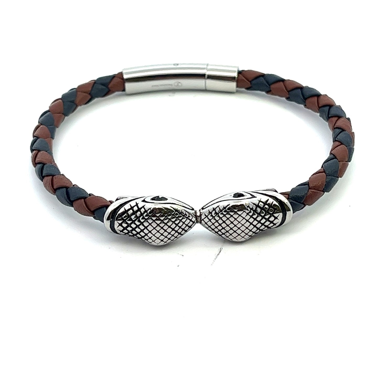 Kenzy Mii - Stainless Steel Braided Cobra Snake Head Men's Leather Bracelet