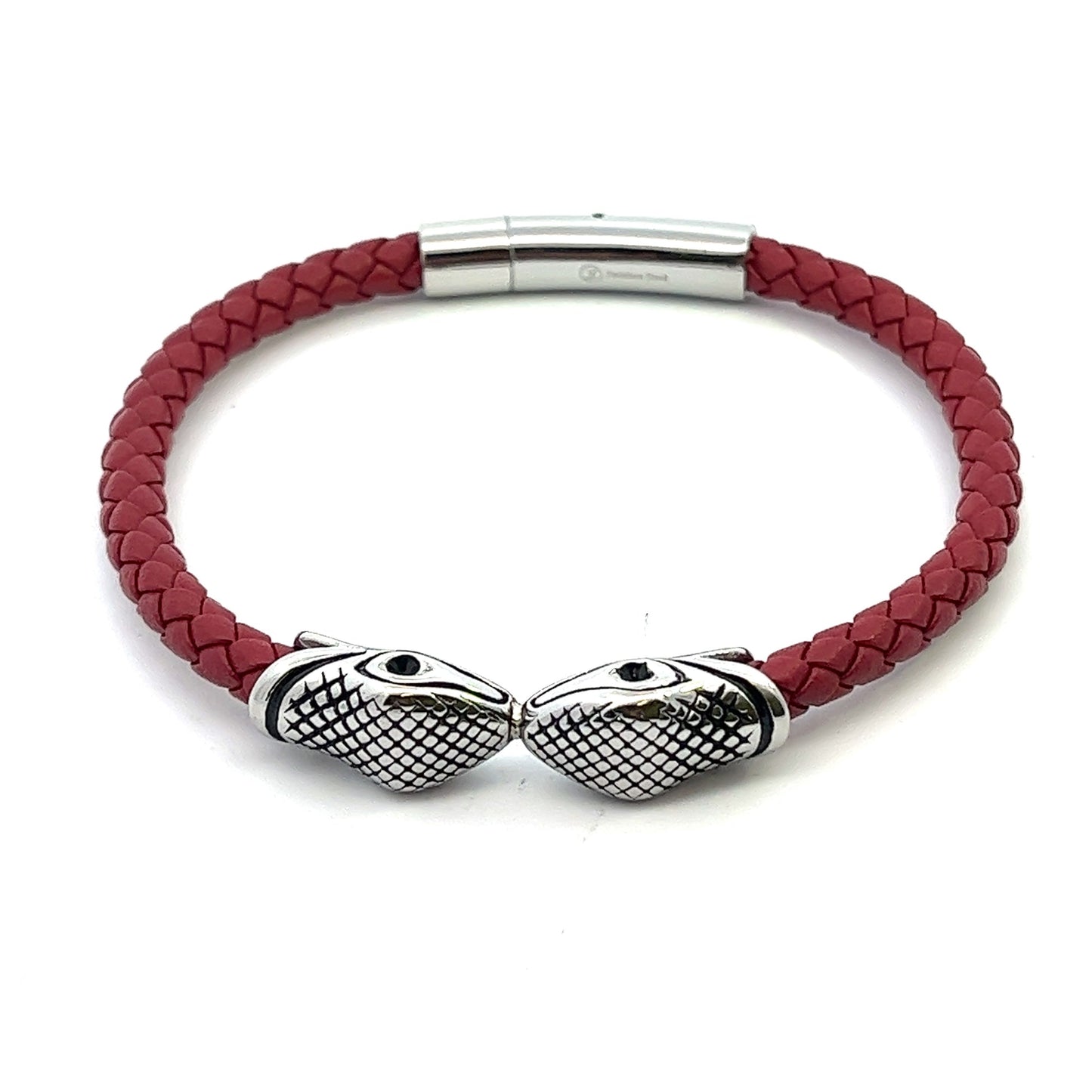 Kenzy Mii - Stainless Steel Braided Cobra Snake Head Men's Leather Bracelet