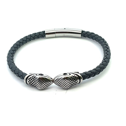 Kenzy Mii - Stainless Steel Braided Cobra Snake Head Men's Leather Bracelet