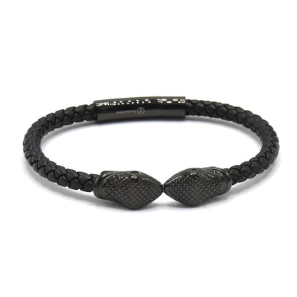 Kenzy Mii - Stainless Steel Braided Cobra Snake Head Men's Leather Bracelet