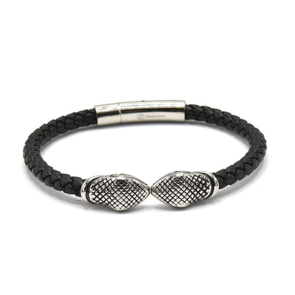 Kenzy Mii - Stainless Steel Braided Cobra Snake Head Men's Leather Bracelet
