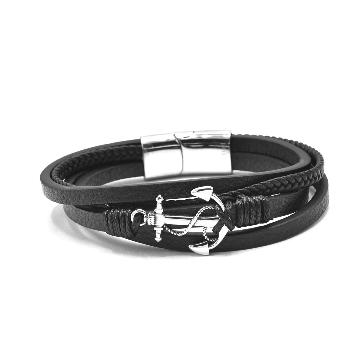 Kenzy Mii - Stainless Steel Mullti Layer Vintage Ship Anchor Men's Leather Bracelet
