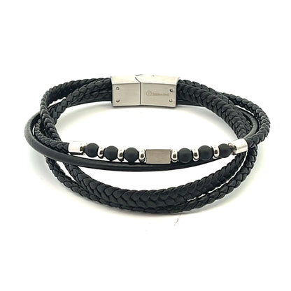 Kenzy Mii - Stainless Steel Men's Leather Bracelet