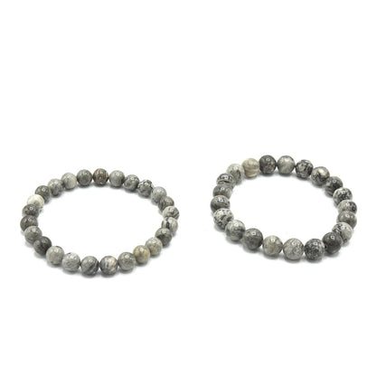 Kenzy Mii- 10mm Stainless Steel Gemstone Zebra Jasper Unisex Bead Bracelet