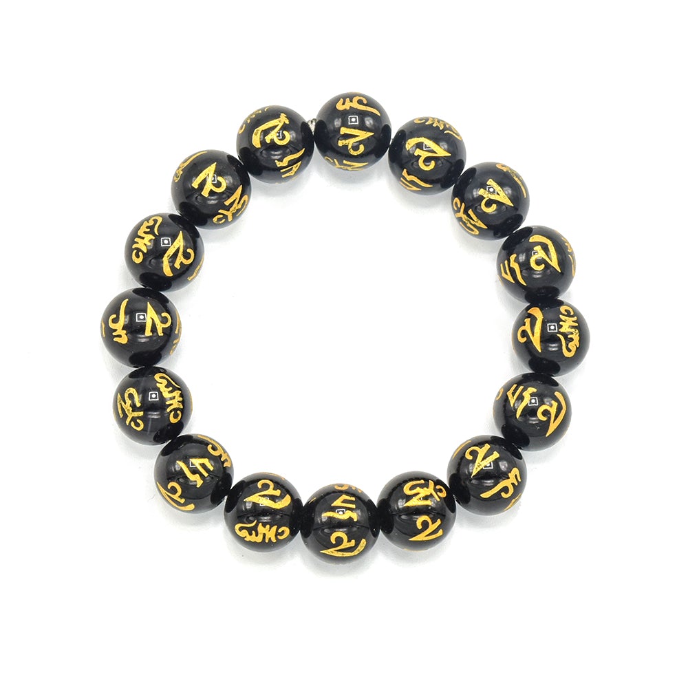 Kenzy Mii- 10mm Stainless Steel Black Gemstone Om Mani Unisex Bead Bracelet