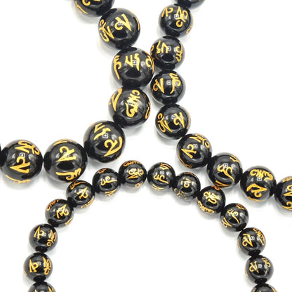 Kenzy Mii- 10mm Stainless Steel Black Gemstone Om Mani Unisex Bead Bracelet