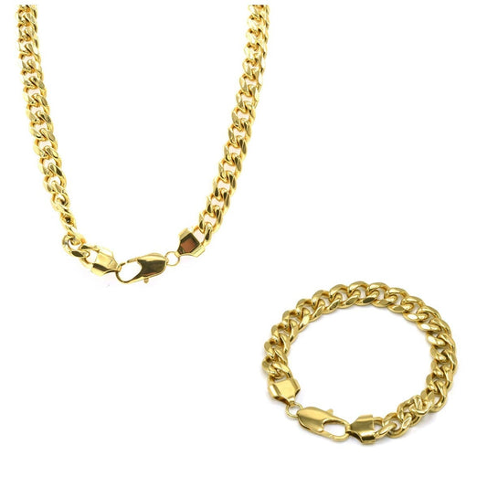 Kenzy Mii- 9mm Stainless Steel Miami Cuban Unisex Set - 24 inch chain 8.5 inch bracelet