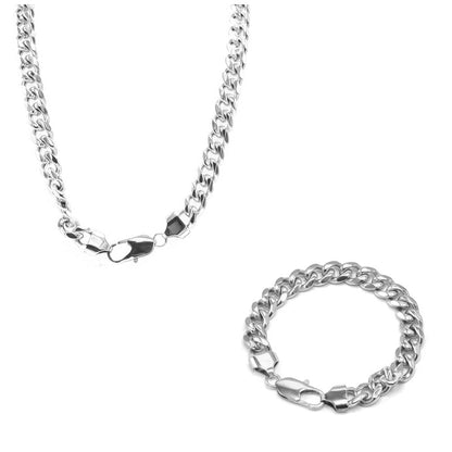 Kenzy Mii- 9mm Stainless Steel Miami Cuban Unisex Set - 24 inch chain 8.5 inch bracelet