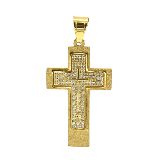 Kenzy Mii- Stainless Steel Cross with Textured Border Unisex Pendant