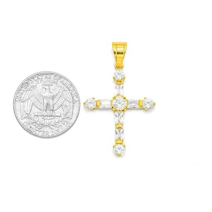 Kenzy Mii- Stainless Steel Round & Baguette Cross Unisex Pendant