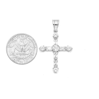 Kenzy Mii- Stainless Steel Round & Baguette Cross Unisex Pendant
