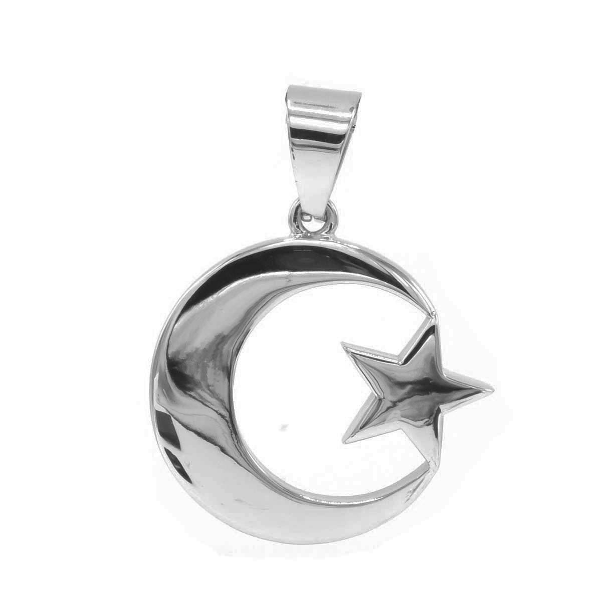 Kenzy Mii- Stainless Steel Crystal Moon & Star Unisex Pendant