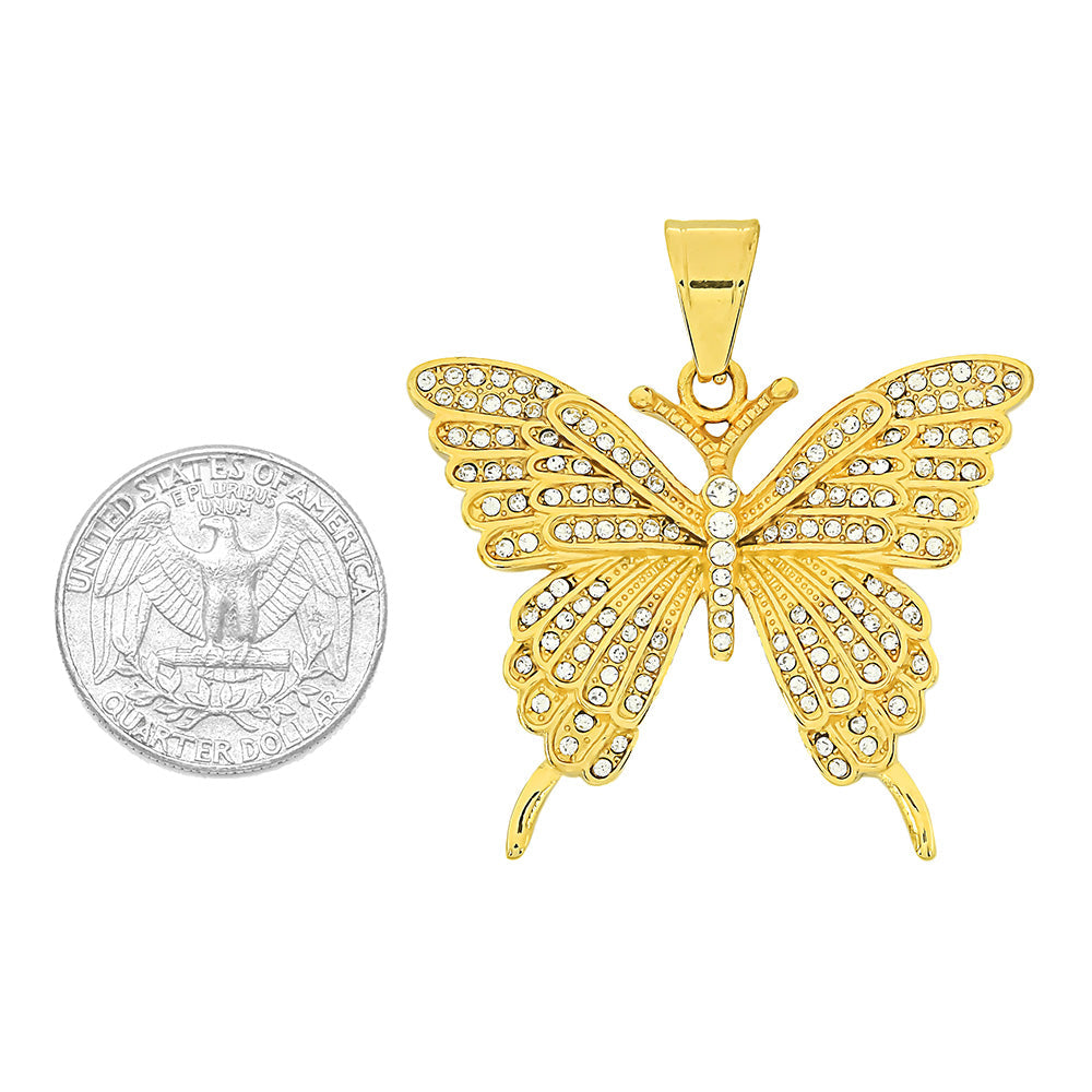 Kenzy Mii- Stainless Steel Filigree Beaded Butterfly Unisex Pendant