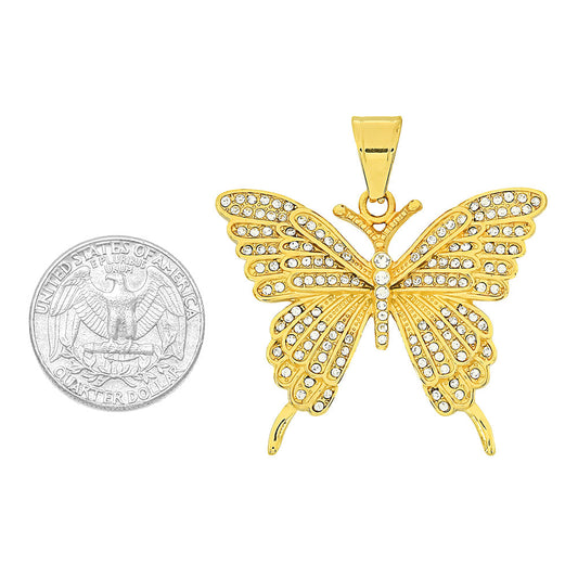 Kenzy Mii- Stainless Steel Filigree Beaded Butterfly Unisex Pendant