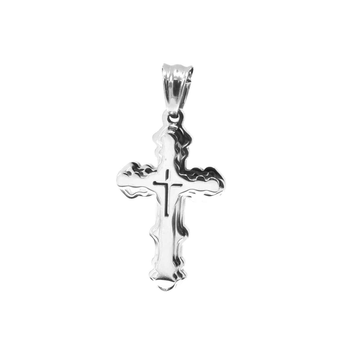 Kenzy Mii- Stainless Steel Textured Scalloped Corss Unisex Pendant